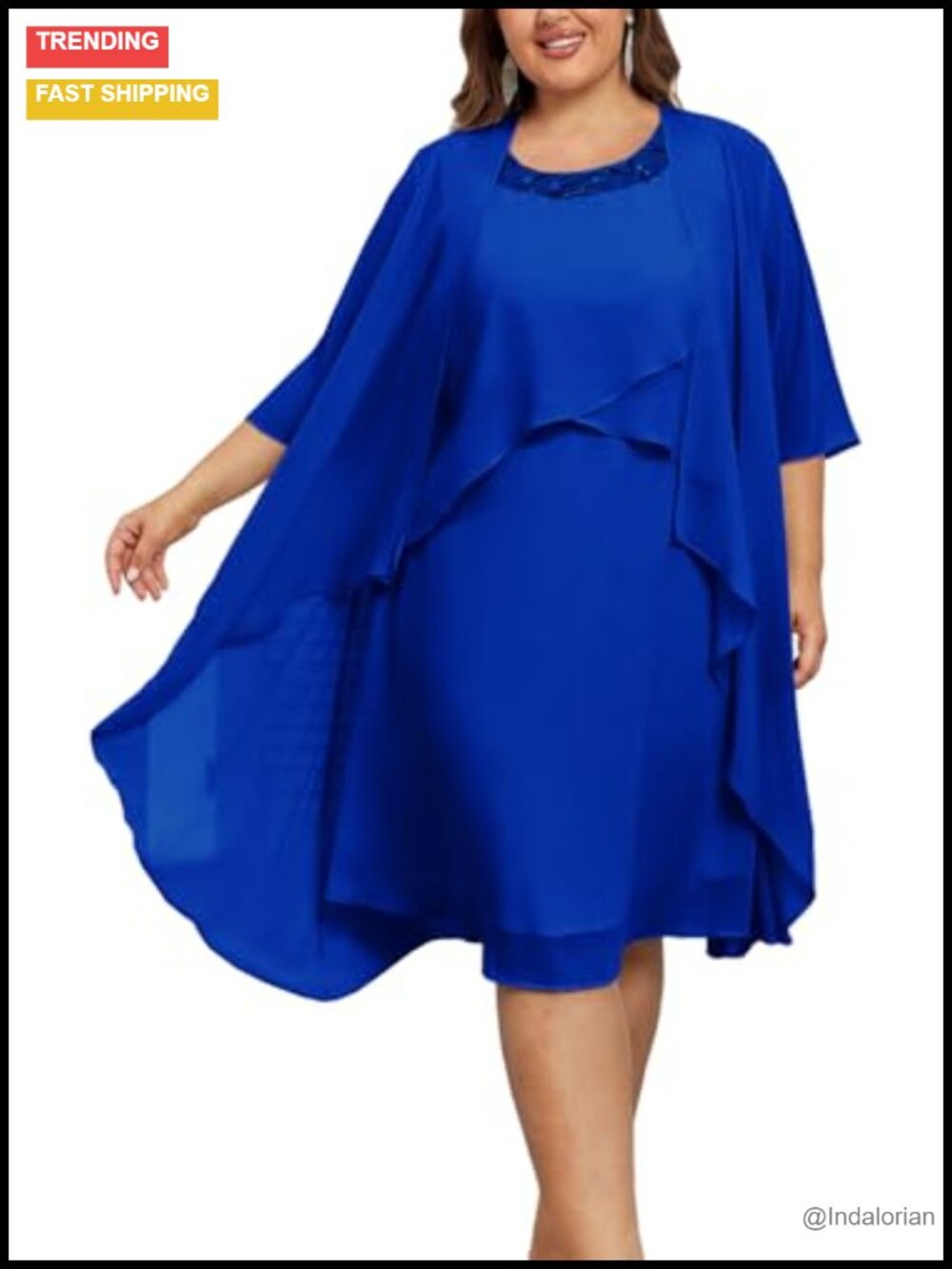 Plus Size 2 Piece Dress Set with Jacket Flowy A-Line Formal Midi Polyester